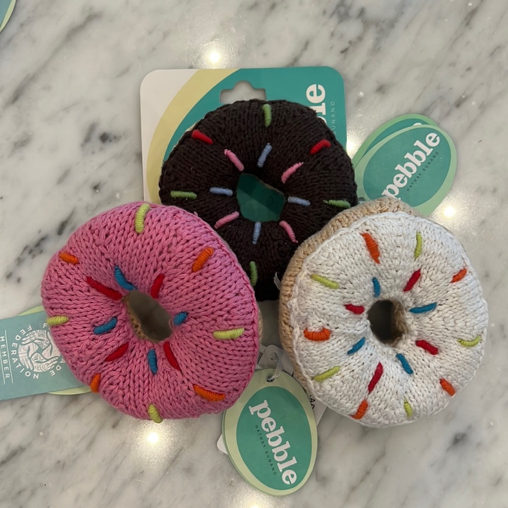 New Kids Pebble Crocheted Donut Trio Stuffed Rattle Toy